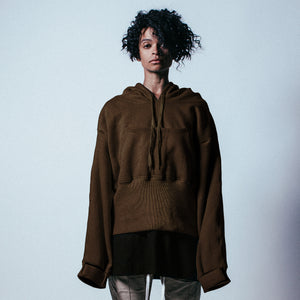 Ribbed Oversized Pullover Hoodie in Brown