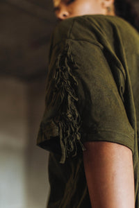 Fringed Tee in Olive or Black