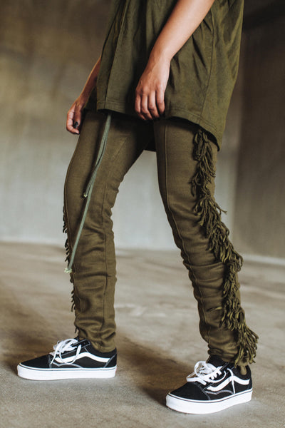 Fringed Sweatpants in Olive