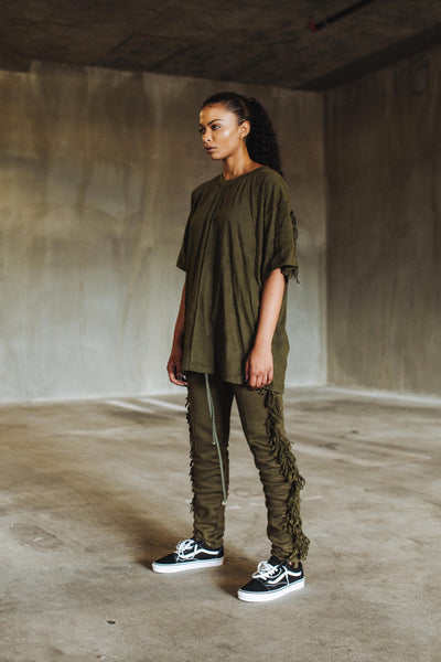 Fringed Sweatpants in Olive