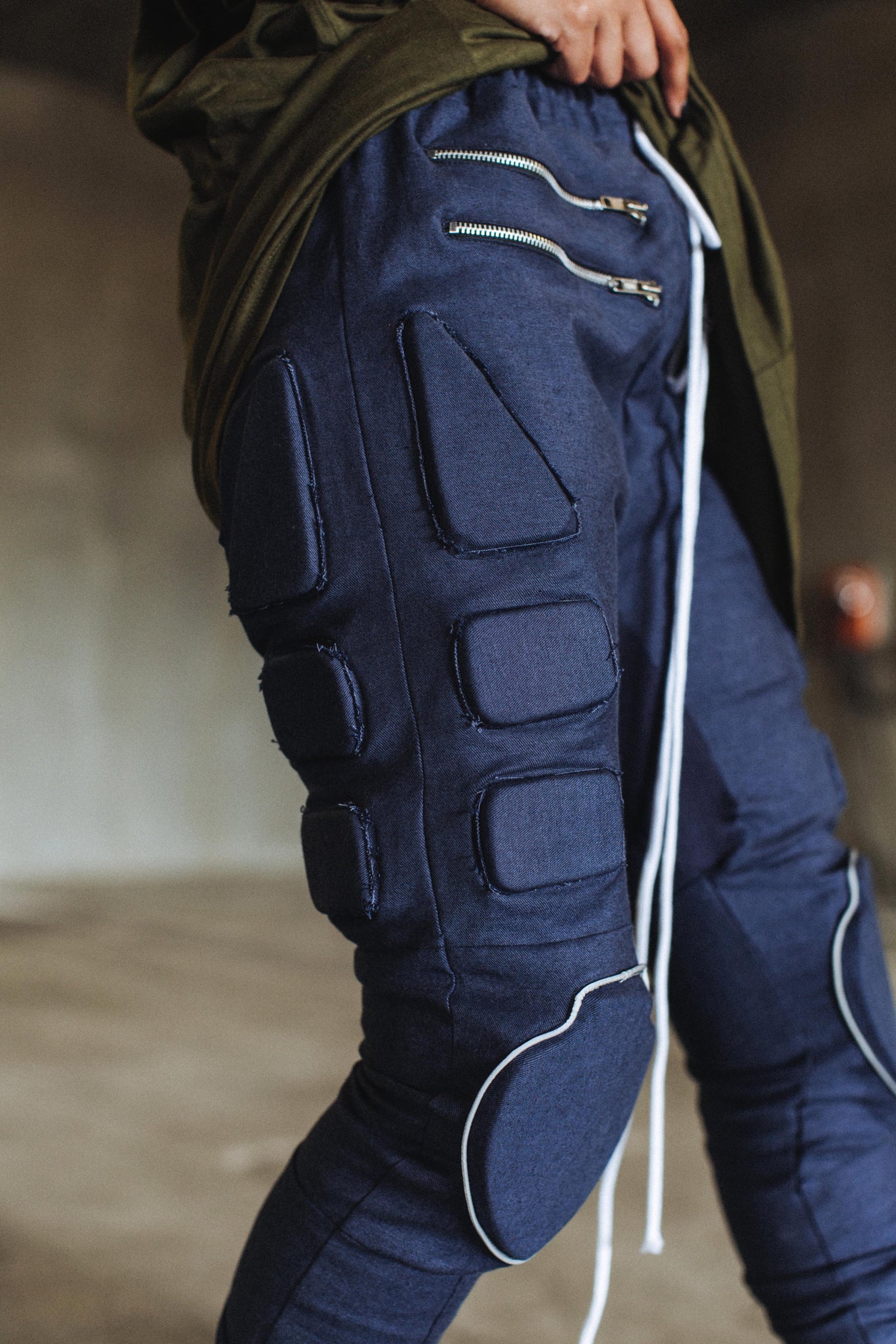 Padded Moto Denim in Raw Blue