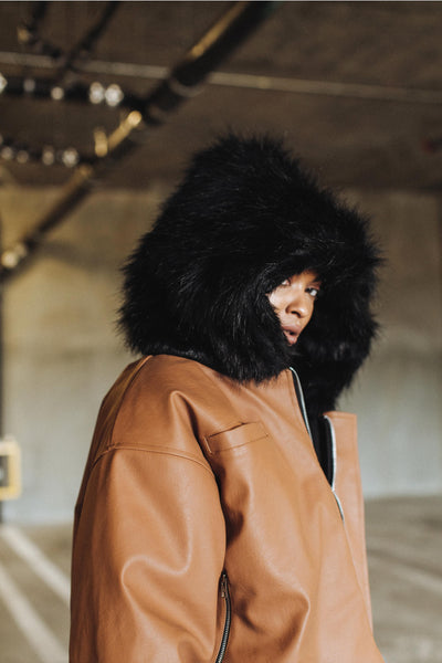 Fur Hood Leather Coat
