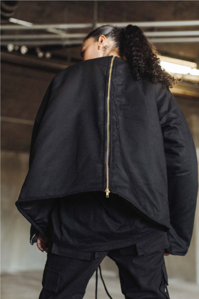 Shell Dual Zip Canvas Jacket in Black