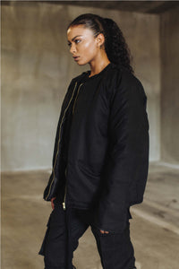 Shell Dual Zip Canvas Jacket in Black