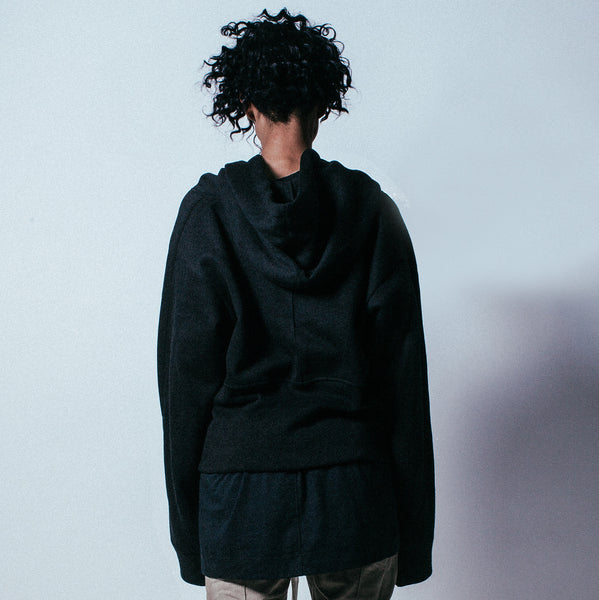 Ribbed Oversized Pullover Hoodie in Black