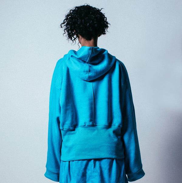 Ribbed Oversized Pullover Hoodie in Turq
